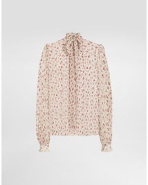 Dolce & Gabbana Small Rose-Print Chiffon Top - White