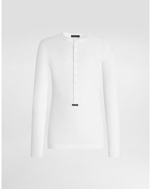 Dolce & Gabbana Cotton Serafino T-Shirt With Label - White