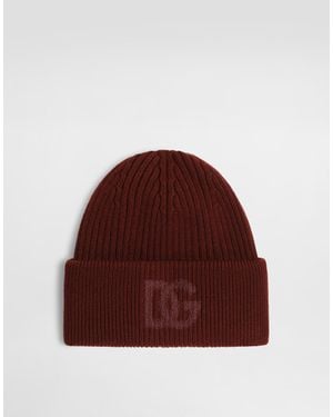 Dolce & Gabbana Virgin Wool Hat With Logo - Red