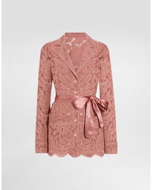 Dolce & Gabbana Floral Cordonetto Lace Pyjama Shirt With Dg Logo - Pink