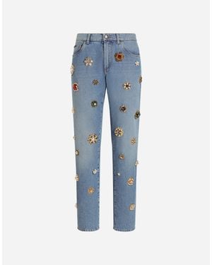 Dolce & Gabbana Classic Cotton Jeans With Tag And Bejeweled Details - Blue