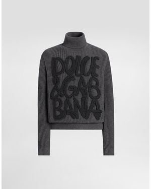 Dolce & Gabbana Pull En Laine À Col Roulé Et Broderie - Noir