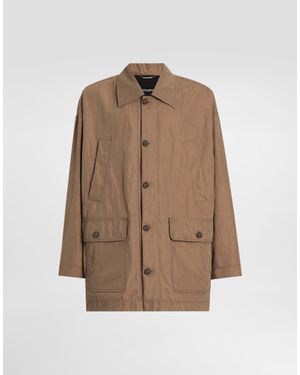 Dolce & Gabbana Parka De Tejido Técnico Con Placa - Marrón
