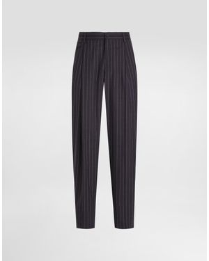 Dolce & Gabbana Pinstripe Virgin Wool Trousers - ブルー