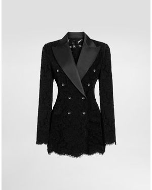 Dolce & Gabbana Lace Double-breasted Blazer Jacket - Black