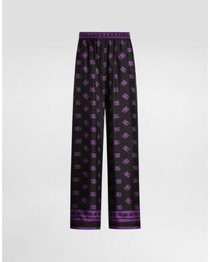 Dolce & Gabbana Dg Logo All-Over Silk Vanity Trousers - Blue