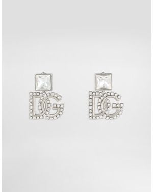 Dolce & Gabbana Rhinestone Earrings With Dg Logo - Metallic