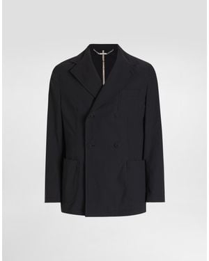 Dolce & Gabbana Double-Breasted Portofino Canvas Jacket - Blue