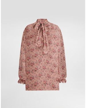 Dolce & Gabbana Small Flower Bouquets-Print Chiffon Top - Pink