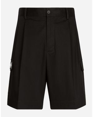 Dolce & Gabbana Stretch Cotton Gabardine Cargo Shorts With Branded Tag - Black