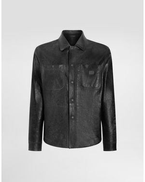 Dolce & Gabbana Leather Shirt With Logo And Tag - Black