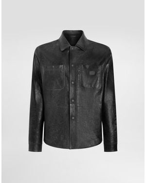 Dolce & Gabbana Leather Shirt With Logo And Tag - Black