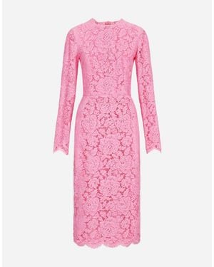 Dolce & Gabbana Lace Floral Sheath Dress - Pink