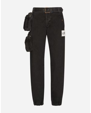 Dolce & Gabbana Cotton Trousers With Belt And Belt Bag - Black