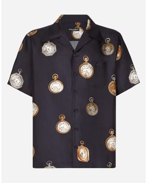 Dolce & Gabbana Hawaiihemd Aus Seidentwill Uhren-Print - Blau