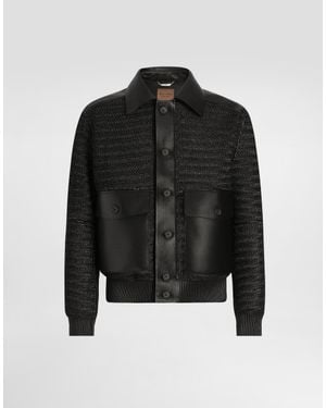 Dolce & Gabbana Leather And Raffia Mesh Jacket - Black