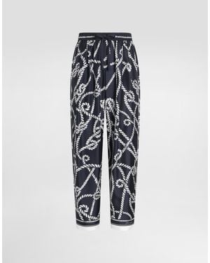 Dolce & Gabbana Marina-Print Silk Twill Vanity Trousers - White