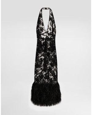 Dolce & Gabbana Lace Dress With Ostrich Feathers - Black