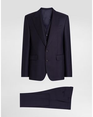 Dolce & Gabbana Single-Breasted Micro-Patterned Wool Suit - Blue