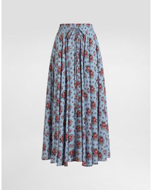 Dolce & Gabbana Small Flower Bouquets-Print Circle Skirt - Blue