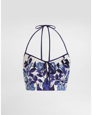 Dolce & Gabbana Dg Exclusive Majolica- Cotton Satin Top - Blue