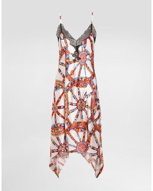 Dolce & Gabbana Silk Satin Dress With Carretto-Print - White