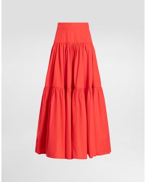 Dolce & Gabbana Falda Larga En Popelín De Algodón - Rojo
