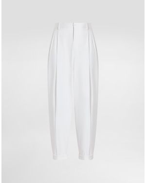 Dolce & Gabbana Cotton Gabardine Trousers With Double Darts - White