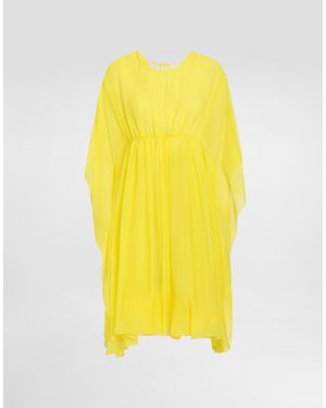 Dolce & Gabbana Short Silk Chiffon Caftan With Drawstring - Yellow