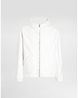 Dolce & Gabbana Leather And Fabric Jacket With Reversible Hood - White