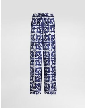 Dolce & Gabbana Dg Exclusive Majolica- Silk Twill Vanity Trousers - Blue
