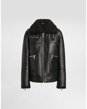 Dolce & Gabbana Shearling-Collar Leather Jacket - Black