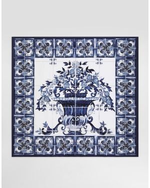 Dolce & Gabbana Dg Exclusive Majolica- 90X90 Silk Twill Foulard - Blue