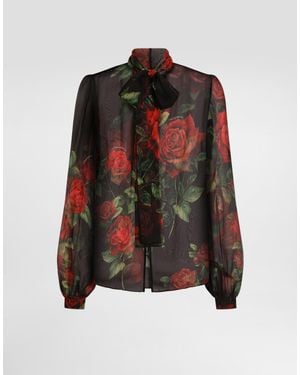 Dolce & Gabbana Rose-Print Chiffon Blouse - Multicolour