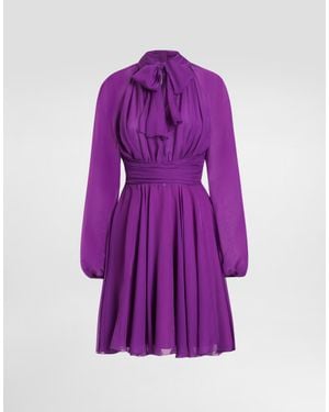 Dolce & Gabbana Chiffon Draped Mini Dress - Purple