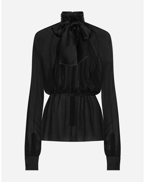 Dolce & Gabbana Chiffon Pussy-Bow Blouse - Black