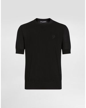 Dolce & Gabbana Dgエンブロイダリー シルク ラウンドネック セーター - ブラック