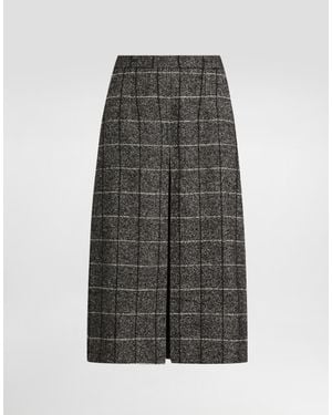 Dolce & Gabbana Wool Blend Check Skirt - Gray