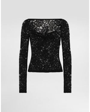 Dolce & Gabbana Floral Lace Top With A Sweetheart Neckline - Black