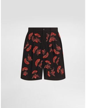 Dolce & Gabbana Cotton Twill Shorts With Coral Embroidery - White