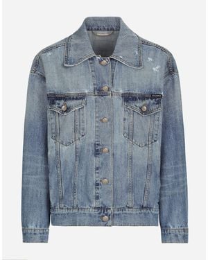 Dolce & Gabbana Denim Jacket With Branded Plate - Blue