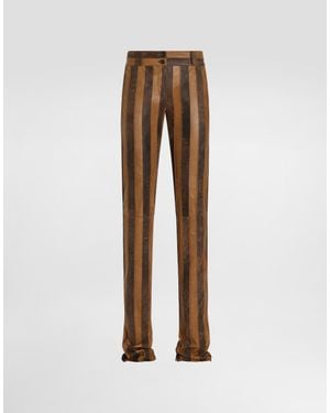 Dolce & Gabbana Nappa Leather Trousers With Striped Print - Natural