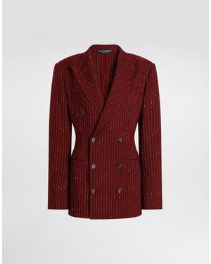 Dolce & Gabbana Double-Breasted Pinstriped Taormina Jacket - Red