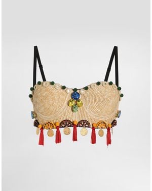 Dolce & Gabbana Raffia Top With Embroidery - Metallic