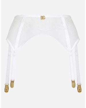 Dolce & Gabbana Strumpfhalter Aus Spitze Mit Dg-Logo - Weiß