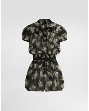 Dolce & Gabbana Small Flower Bouquet-Print Chiffon Jumpsuit - Negro
