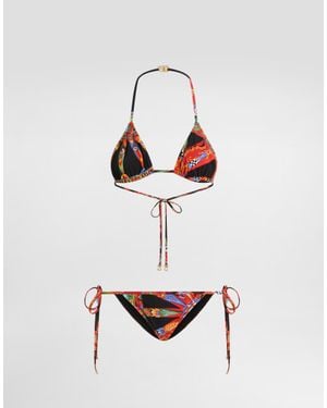 Dolce & Gabbana Carretto-Print Triangle Bikini� - White
