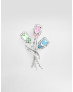 Dolce & Gabbana Sartoria Floral Brooch With Rhinestones - Blue