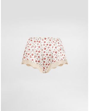 Dolce & Gabbana Small Rose-Print Lace And Satin Briefs - White
