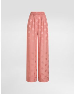 Dolce & Gabbana Silk Satin Jacquard Pyjama Trousers With All-Over Dg Logo - Pink